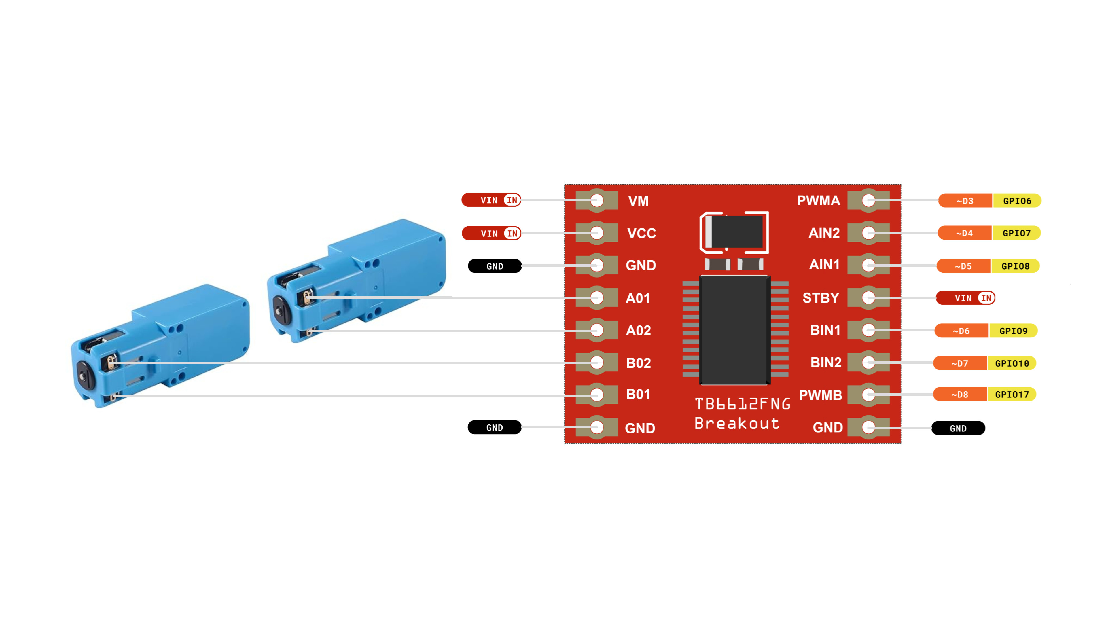 TB6612 motor driver wiring to Stackr motors