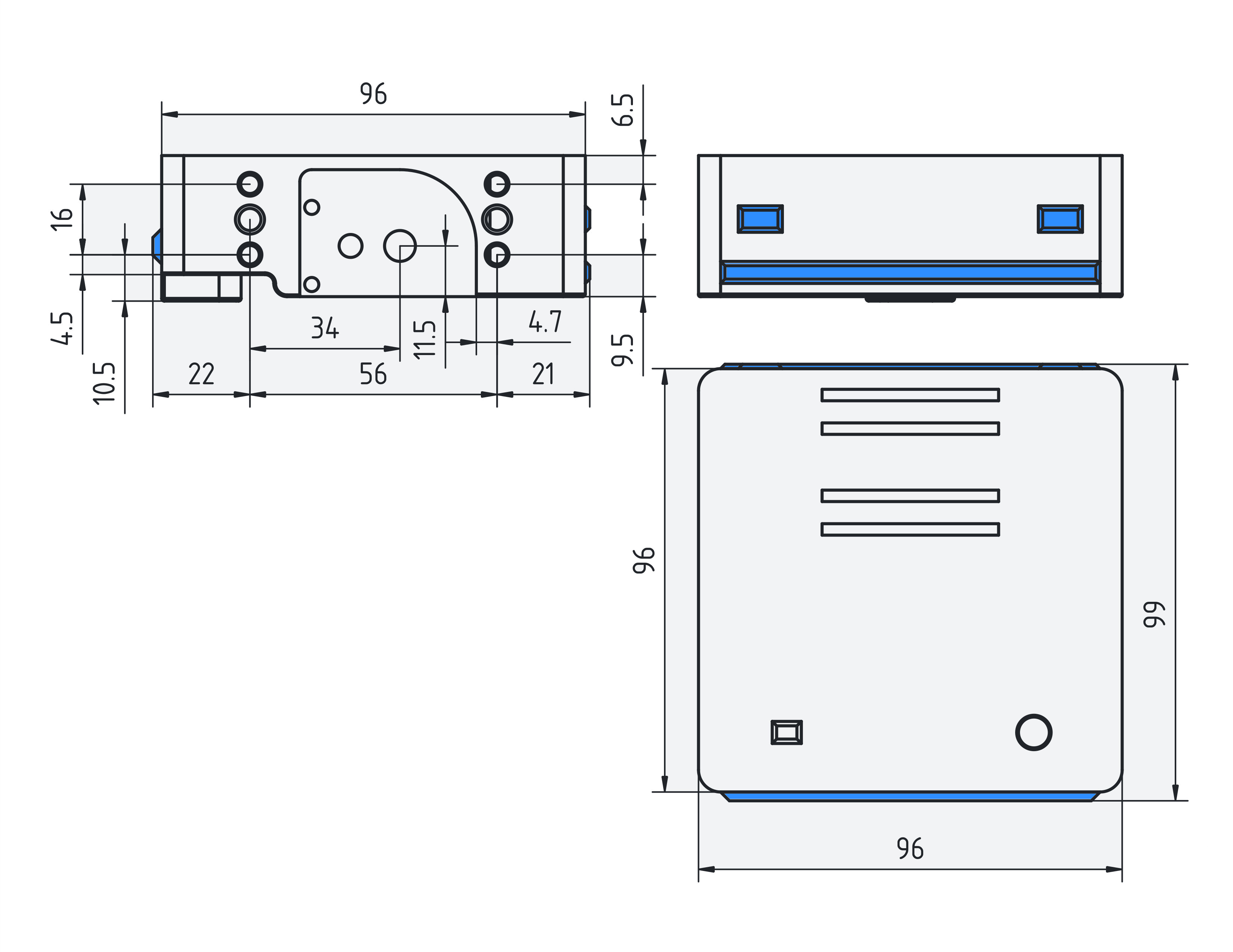 Stackr robot mechanical dimensions top side and front views